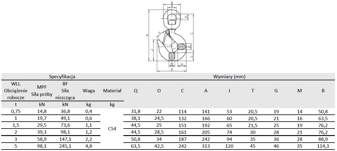 hak obrotowy z zabezpieczeniem do zawiesi